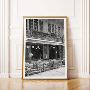 Stampa di un caffè di Parigi - Fotografia di un caffè francese in bianco e nero, grande opera d&#39;arte da parete con cornice