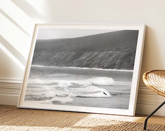 Surf Print - Black and White Ocean Photography, Vintage Coastal Photo