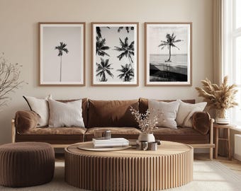 Palm Tree Prints - Set of 3: Black and White Coastal Photography, Extra Large Framed Wall Art
