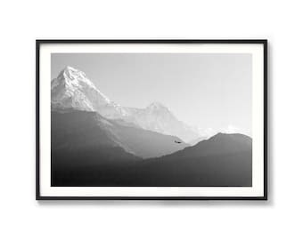 Himalayas Mountain Print - Black and White Nepal Photography, Extra Large Framed Wall Art