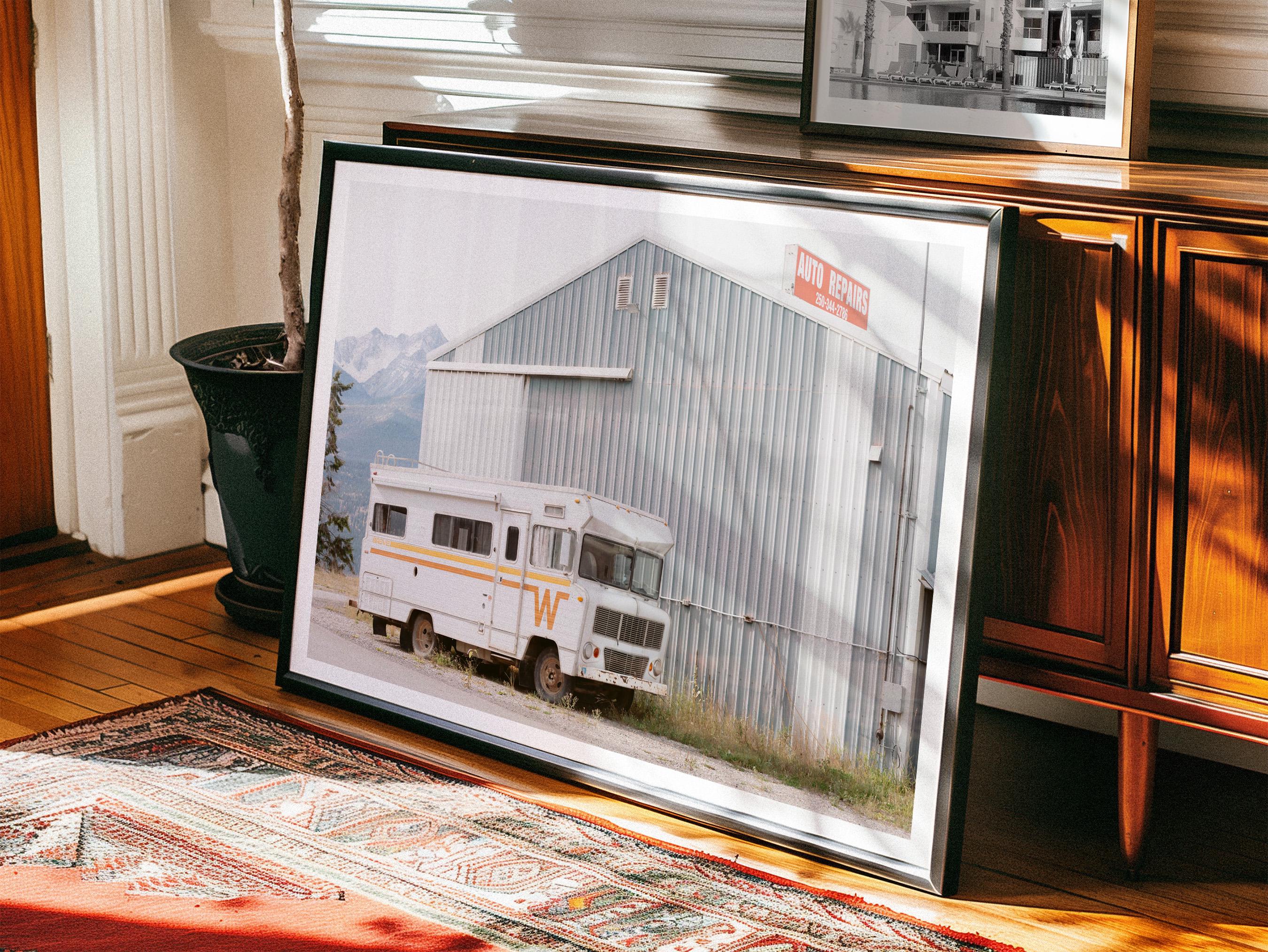 VINTAGE MOTORHOME PRINT - Framed Fine Art Photography Print, Winnebago Photo, Canada Mountain Landscape Wall Art, Extra Large Photo Print
