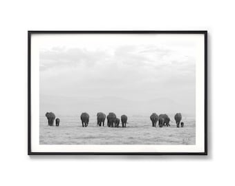 Elephant Print - Black & White Africa Photography, Framed Extra Large Elephant Wall Art