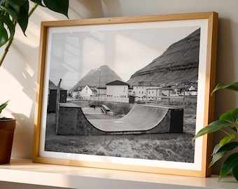 Skate Park Print - Skate Boarding Print, Skateboard Wall Art, Large Skating Poster, Black and White Framed Photography, Skate Travel Poster