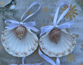 Scallop Shell Ornament, Cute Christmas Ornaments, Shell Ornaments, Coastal Christmas, Cute Ornament Gift Set of 2