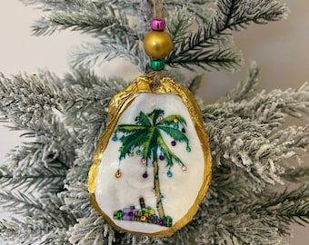 Coastal ornament, palm tree ornament, oyster palm tree ornament, beach ornament, sea ornament, palm tree decor, oyster shell ornament