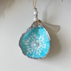 Snowflake Oyster Christmas ornament, Christmas tree ornament, Oyster ornament, Wooden beads ornament, Oyster Shell