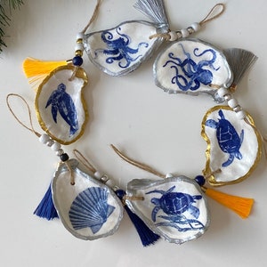 Oyster Beach Tree Ornament, chinoiserie Christmas ornaments, oyster ornaments, Oyster Christmas ornaments, Sea Christmas ornament