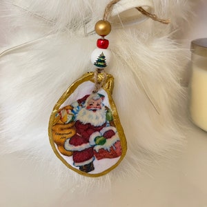 Vintage Santa oyster shell ornament, vintage oyster ornament, Santa oyster ornament, vintage Santa ornament, Santa clause ornament.