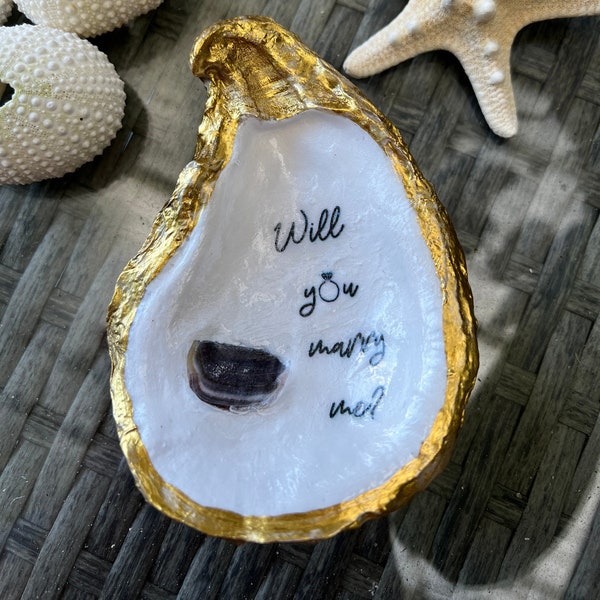 Oyster shell proposal ring dish, oyster wedding ring box, unique proposal box with saying, coastal wedding, coastal proposal, oysters