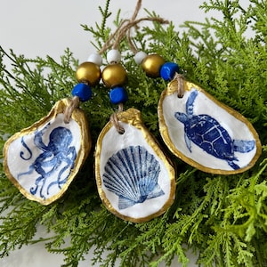 Coastal style ornaments, oyster shell octopus ornaments, beach style Christmas ornaments, oyster shell ornaments, oyster shell decor