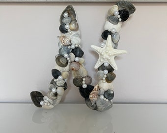 shell letter N monogram Shell letter M nursery decor Letter M decor Shell and Beads Letter M decor Coastal nursery decor Coastal decor