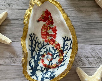 Seahorse Oyster jewelry plate Oyster jewelry dish Seahorse trinket plate Oyster ring holder Oyster trinket plate Bridal shower Wedding gift