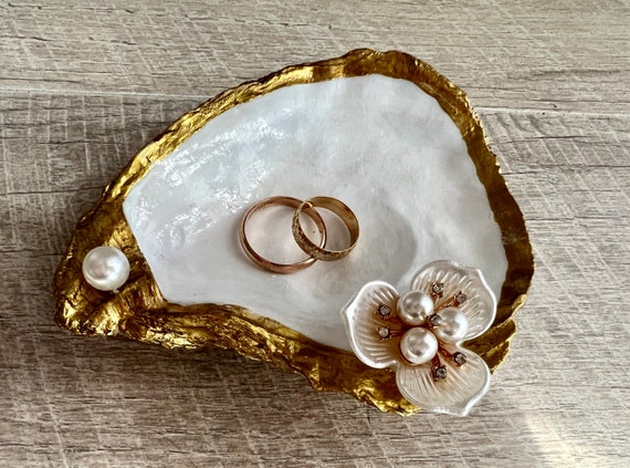 Natural Oyster Jewelry plate Oyster trinket plate with brooch Beach wedding Oyster wedding ring holder bridal shower unique gift mothers day