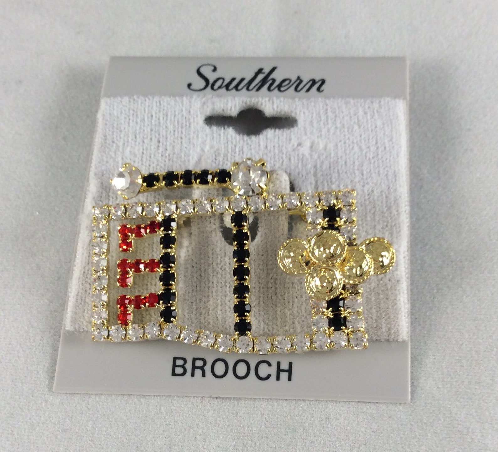 Slot Machine Brooch Gold Toned With Black Clear and Red Etsy