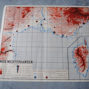 Mappa scolastica Rossignol Basin Aquitain e Vintage Mediterranean Midi