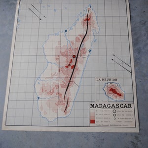 Mappa scolastica Rossignol dell'Indocina e del Madagascar d'epoca