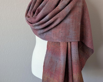 Autumnal Handwoven Hand Dyed Wide Shawl, Wrap or Blanket Scarf in Silk and Soft Cotton
