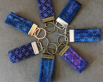 Mini Key Fob Soft Handwoven in Hand Dyed Blues and Purples