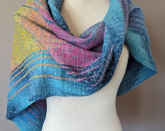 Blue Sunrise Skies Handwoven Mini Poncho or Mobius Shawl in Hand Dyed Cotton
