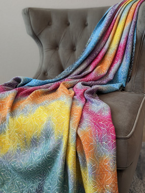 Handwoven Throw Blanket From Rainbow Trace Series in Hand Painted Thick Supima Cotton and Luxurious Silk Etsy Canada