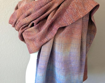 Handwoven Hand Dyed Soft Cotton Wide Shawl, Wrap or Blanket Scarf
