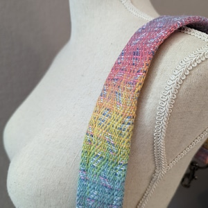 Pastel Rainbow Hologram Handwoven Shoulder Strap 26&quot; with Antique Silver Hardware for Single Shoulder Wear