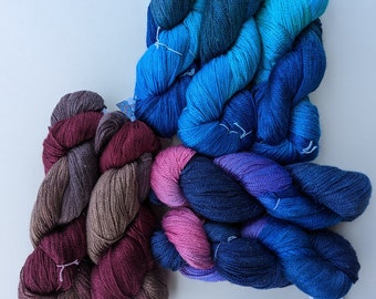 Hand Dyed Silk Wool Stellina Sparkle Yarn Skein, Fingering Weight 9.1/2 nm Luxury Weaving Yarn