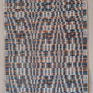Handwoven Overshot Wall Art, Hand Dyed Paper in Blue, Teal, Purple, Brown and Copper