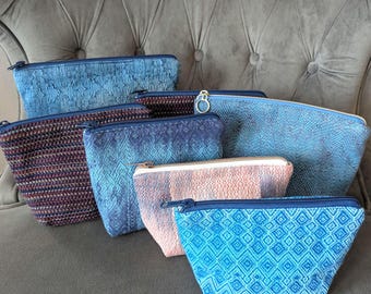 Handwoven Zip Bag Boxed Bottom Freestanding Pouch With Pocket