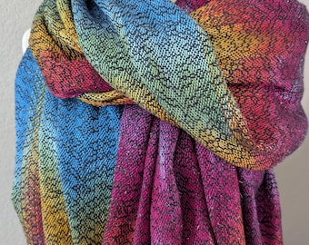 Handwoven Hand Dyed Tencel and Sparkle Silk Wide Shawl or Blanket Scarf
