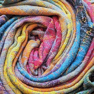 Handwoven Throw Blanket from Rainbow Trace Series in Hand Painted Thick Supima Cotton and Soft Silk Merino Wool and Tencel Blend