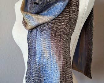 Shimmering Majesty Handwoven Scarf in Muga Silk and Hand Dyed Silk Wool Tencel