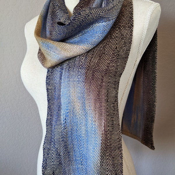 Shimmering Majesty Handwoven Scarf in Muga Silk and Hand Dyed Silk Wool Tencel