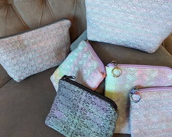 Pretty Pastels and Sparkles Handwoven Zipper Pouch or Coin Purse to Organize It All