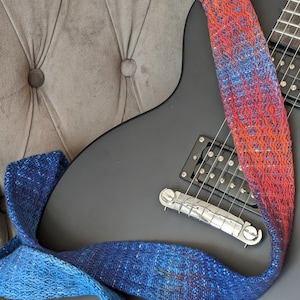 Blue and Fiery Orange Hand Dyed Handwoven Wide Guitar Strap