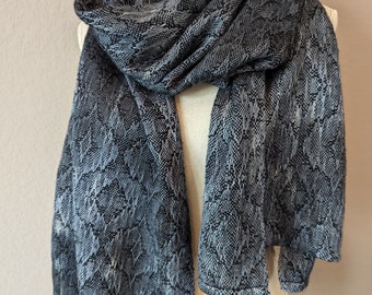 Gray and Black Luxury Handwoven Hand Dyed Shawl or Blanket Scarf in Shimmering Soft Thick Silk