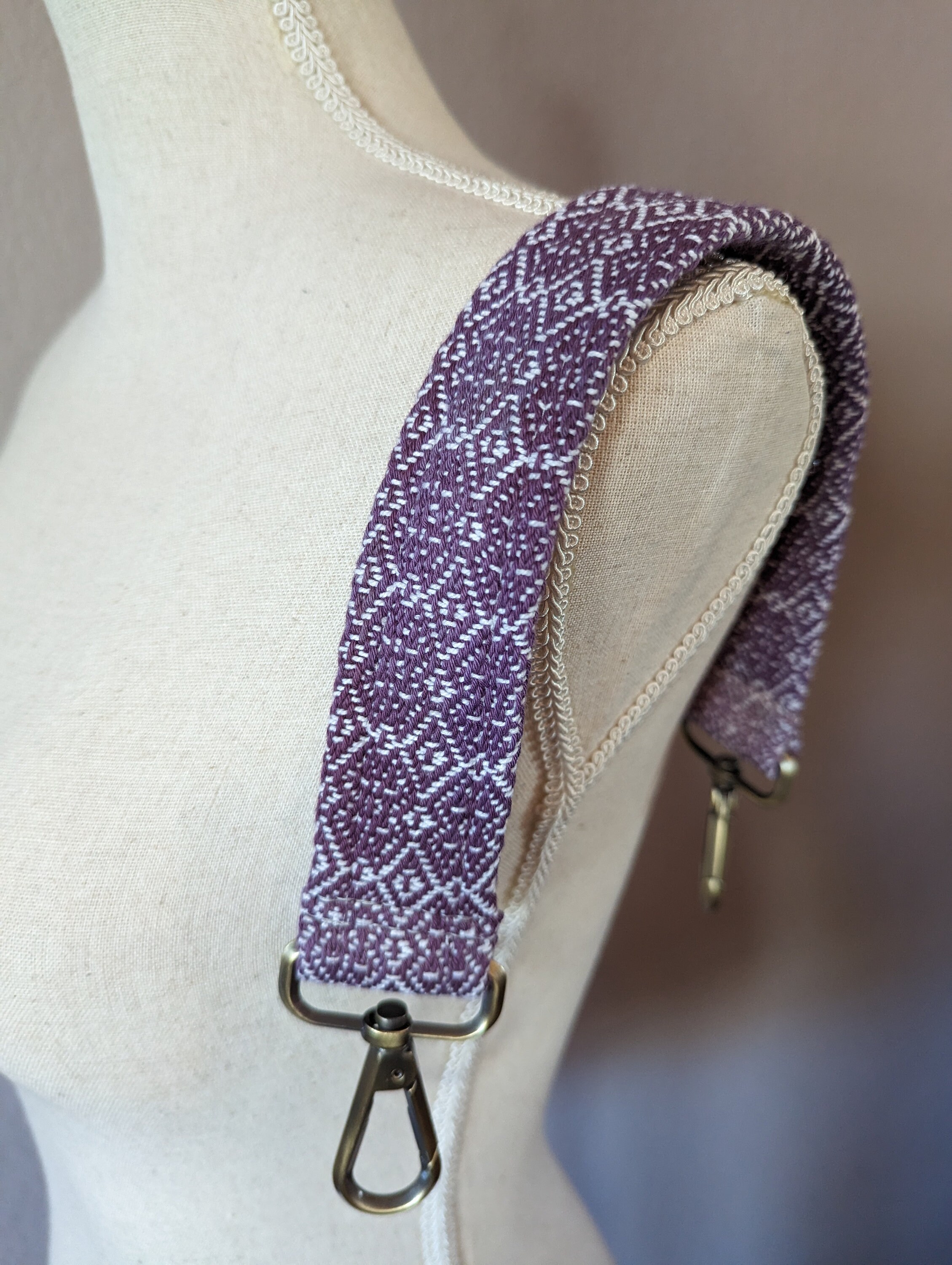 Purple and White Handwoven Purse Strap 20