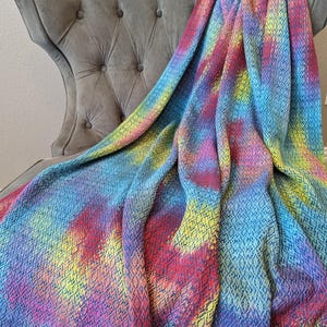 Rainbow Handwoven Throw Blanket in Hand Painted Soft Cotton
