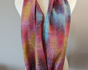 At the Lodge Handwoven Cowl in Hand Dyed Organic Peruvian Pima Cotton and Soft Mink Silk and Luxury Wool Blend Infinity Scarf