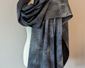 Moonlit Luxury Handwoven Hand Dyed Shawl or Blanket Scarf in Shimmering Soft Thick Silk