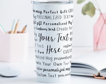 Personalized Word Cloud Tumbler: Custom 20 oz Stainless Steel Travel Cup Gift