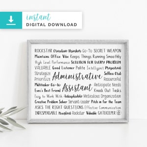 Administrative Assistant Digital Download | Administrative Assistant | Printable Art Print | Instant Download | Custom Print | Custom Gift |