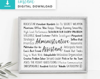 Administrative Assistant Digital Download | Administrative Assistant | Printable Art Print | Instant Download | Custom Print | Custom Gift |