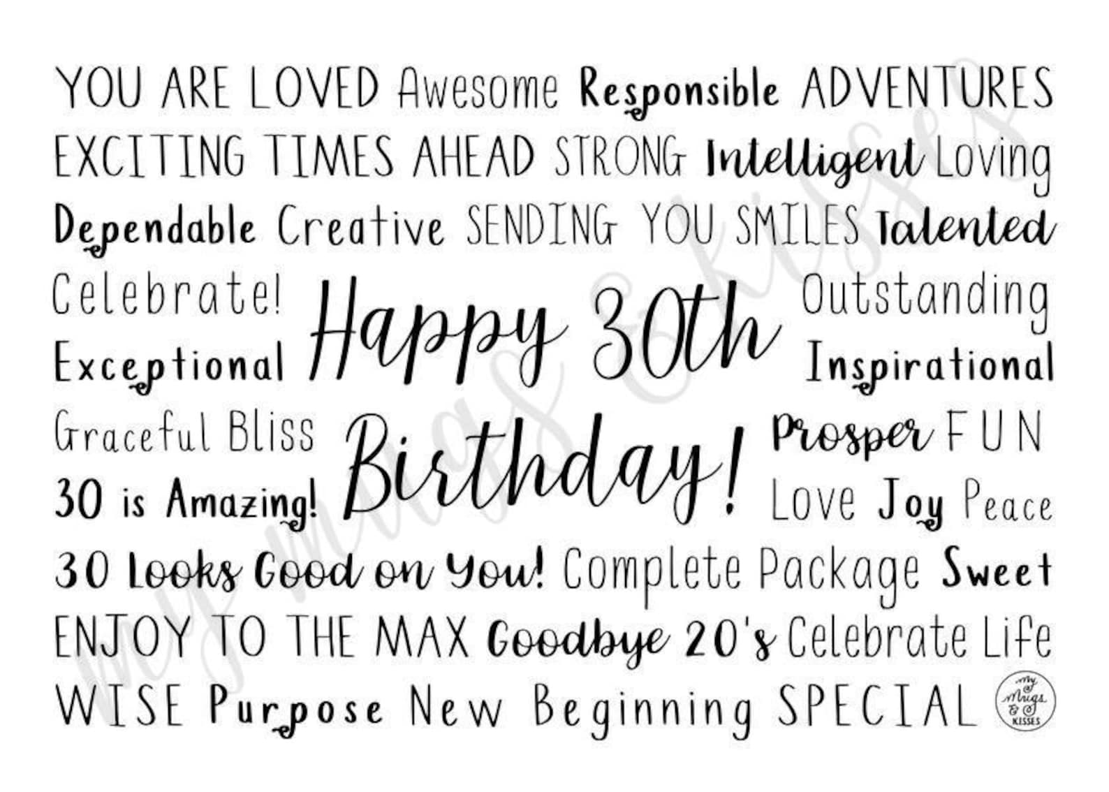 30th Birthday Digital Download 30th Birthday Printable Art - Etsy