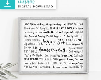 5th Anniversary Digital Download | 5th Anniversary | Printable Art Print | Instant Download | Custom Print | Custom Gift | Anniversary Gift