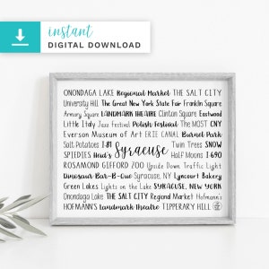 Syracuse NY Printable Download Art | Personalized Unique Syracuse Gift | Custom Realtor Closing Gift | Custom Housewarming Gift