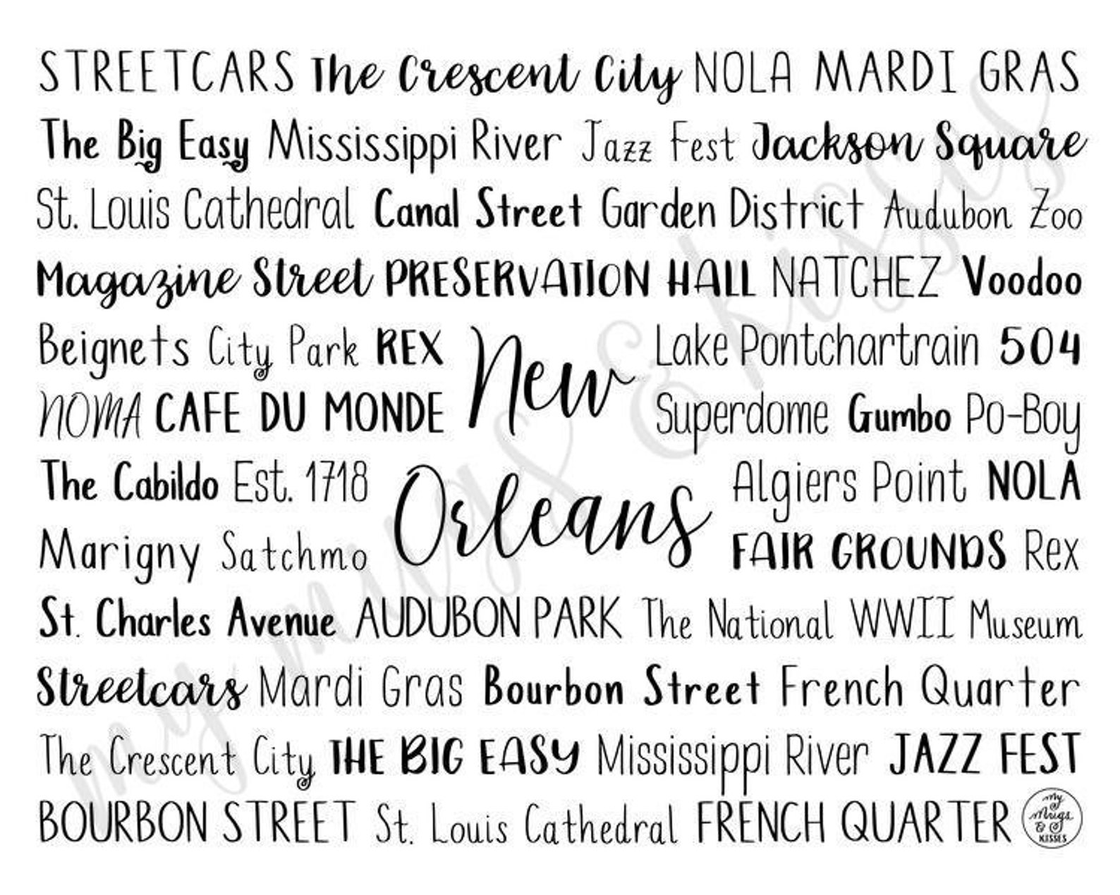 Personalized New Orleans LA Printable Download Art Unique Etsy