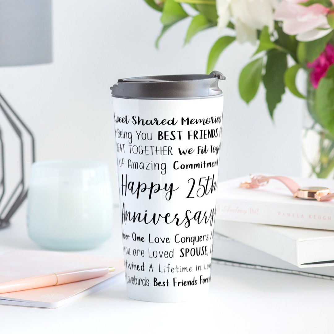 Personalized 25th Anniversary Travel Coffee Mug Unique Happy Etsy