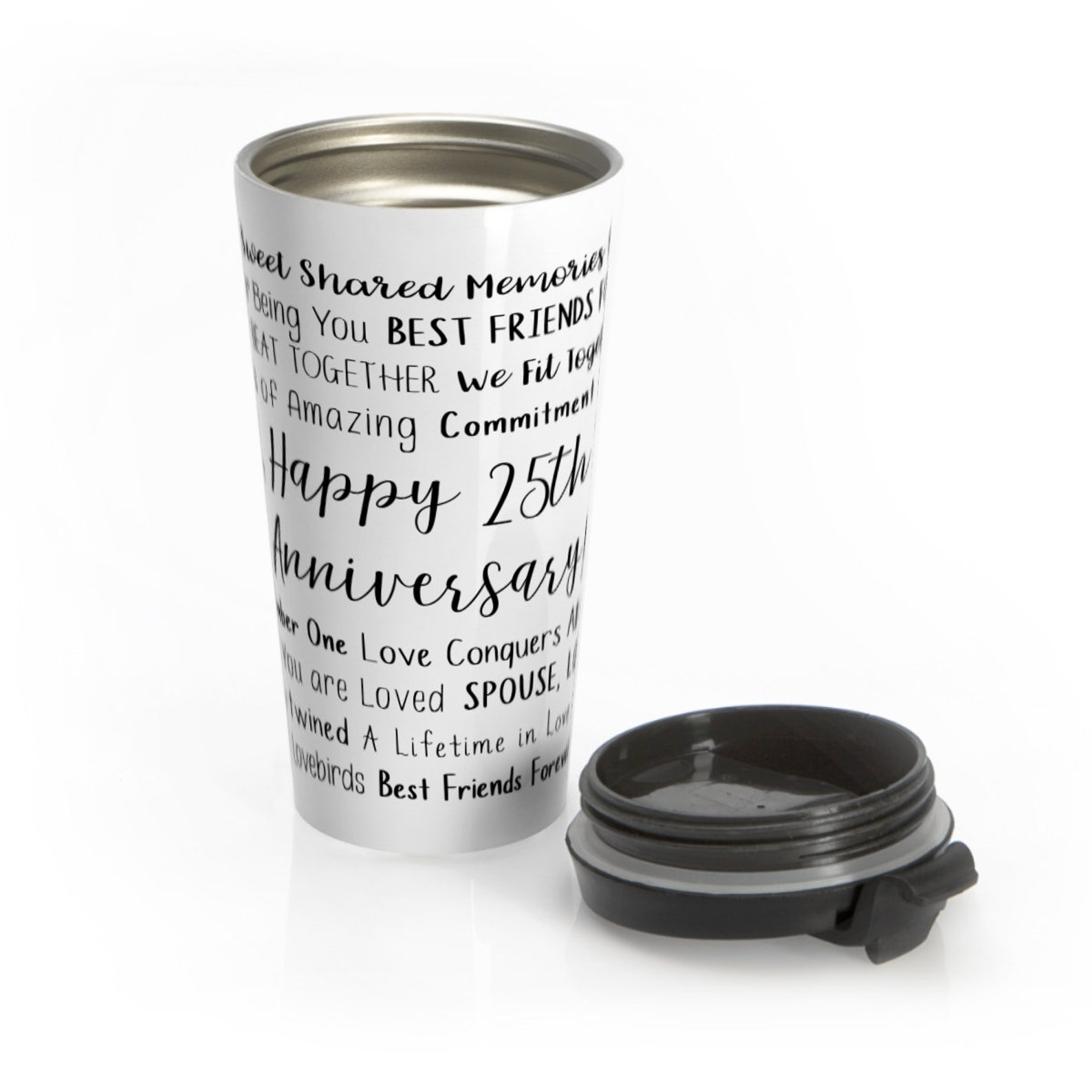 Personalized 25th Anniversary Travel Coffee Mug Unique Happy Etsy