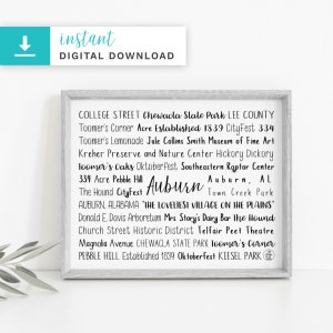 Personalized Auburn AL Printable Download Art | Unique Auburn Gift | Custom Realtor Closing Gift gift | Custom Housewarming Gift gift